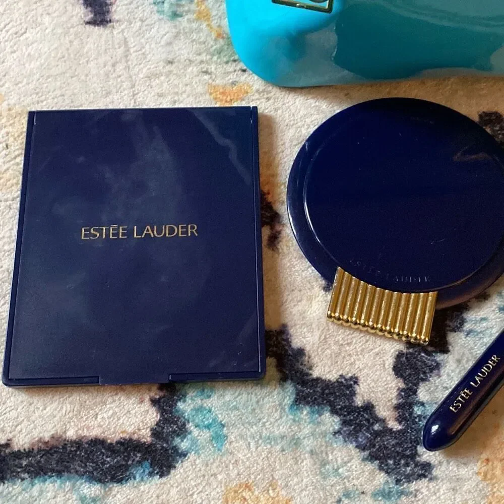 Estée Lauder make up bag train case with compact mirrors and blush brush